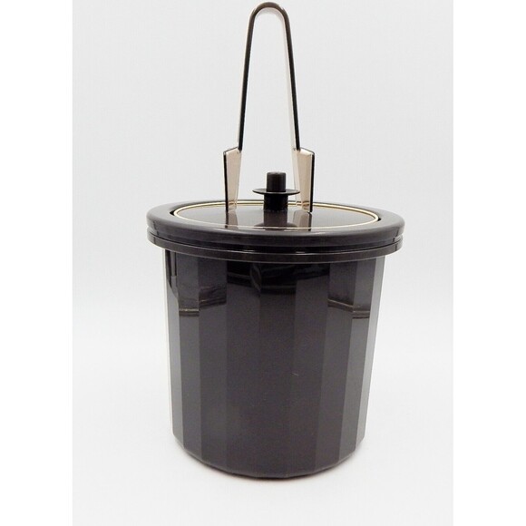 Tupperware 3-Piece Ice Bucket Mocha Brown 1683-5 1684-6 W/Tongs Push Button Lid - Picture 4 of 12